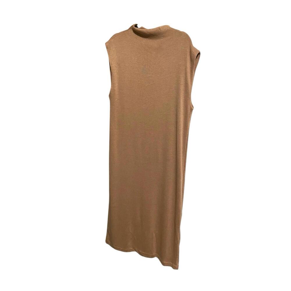 Zara Size Large High Neck Body Asymmetrical Tan Camel Sweater Dress - Picture 2 of 4